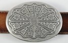 roses on flower embossed pewter concho belt buckle