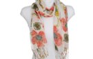 coral, blue and gold bramble rose print scarf