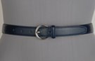 navy blue 1" polished leather belt, single stitched edge and retainer, nickel polish horseshoe buckle