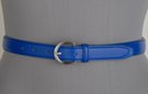 navy blue 1" polished leather belt, single stitched edge and retainer, nickel polish horseshoe buckle