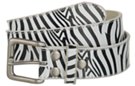 black and white zebra print leather belt with replaceable buckle