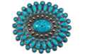 oval turquoise and pewter starburst needlepoint belt buckle
