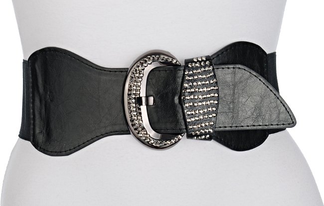 black high waist stretch belt with studded big Oh buckle